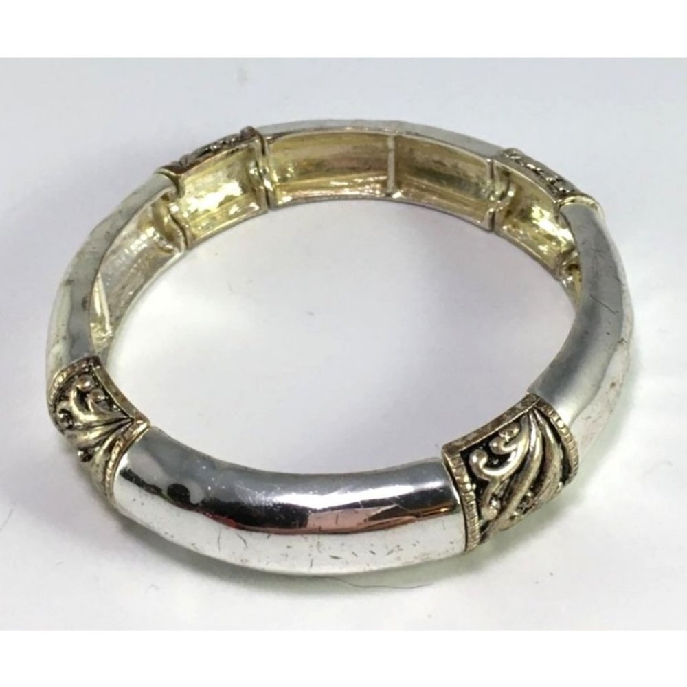 Antique Look Silver Tone Ethnic Style Boho Stretch Bracelet - Picture 4 of 4